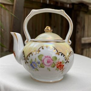 Tea Pot White with Floral and Gold Color Trim
